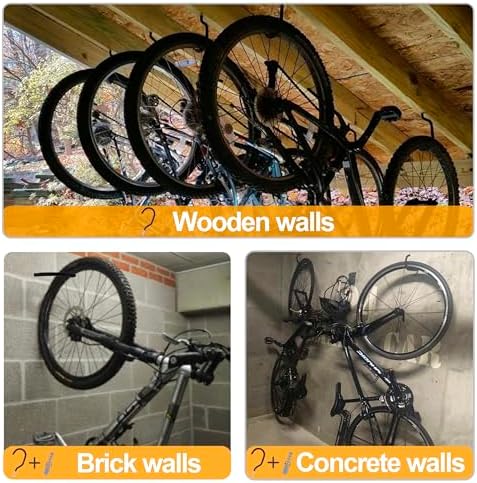 KURUI Heavy Duty Screw in Hooks for Hanging, 12 Pack Bike Hooks for Garage Wall with Screw Anchors, Wall Mount Bicycle Storage for Ceiling, Large Black Plant Hooks for Ceiling - Image 5