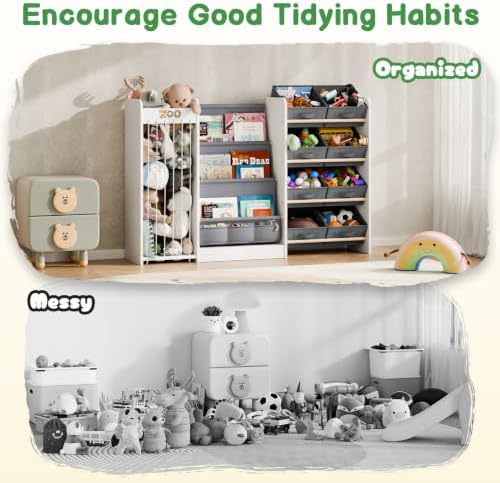 Kids Toy Organizer with Bookshelf & Stuffed Animal Storage, 51'', White - Image 6