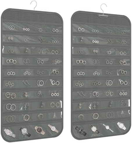 Hanging Jewelry Organizer 80-Pocket Double-Sided Storage, 2-Pack, Gray by DonYeco