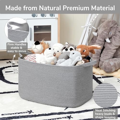 Goodpick Large Woven Rope Blanket Basket, Rectangle, Gray, 75L - Image 6