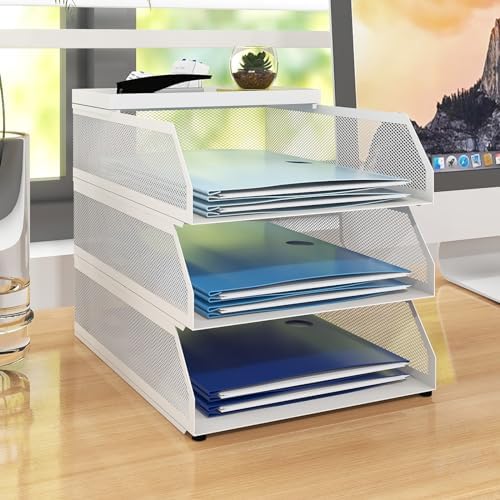 Natwind 3-Tier Stackable Metal Mesh Desk Paper Tray Organizer, White by Natwind