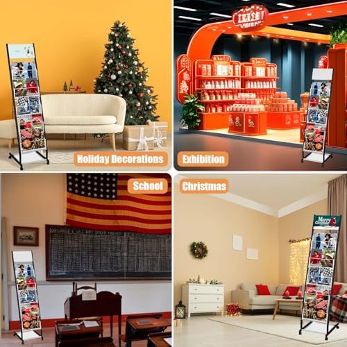 LIWSHWZ Brochure Display Stand | 5 Layers Foor Magazine Rack with 4 Universal Wheels,Metal Newspaper Catalog Holders for Shop, Exhibitions, Office, Trade Show - Image 2