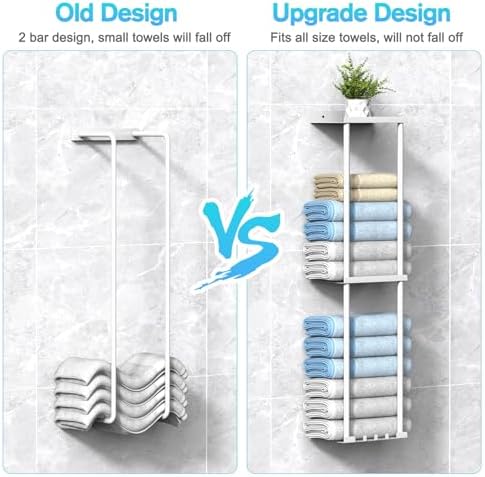 Liuoud Towel Rack for Bathroom, Wall Mounted Vertical Rolled Towel Storage Organizer Holder with Shelf, Holds Up 6 Large Bath Sheets, White - Image 6