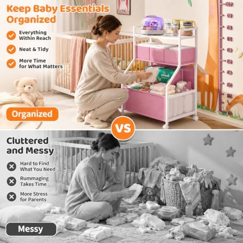 Rolling Diaper Cart with Drawers,Baby Essentials Storage Organizer Station - Image 3