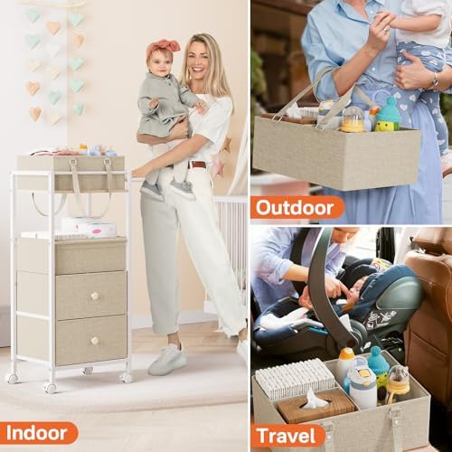 3In1 Modanais Baby Diaper Caddy Organizer Cart with Drawers, Off White - Image 5