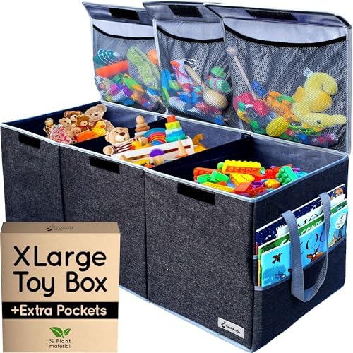 Extra Large Toy Box - Big Toy Box - Sturdy Extra Large Toy Storage Organizer with Pockets - Extra Large Toy Chest 36 x 16 x 12 in - Black by Pandabode