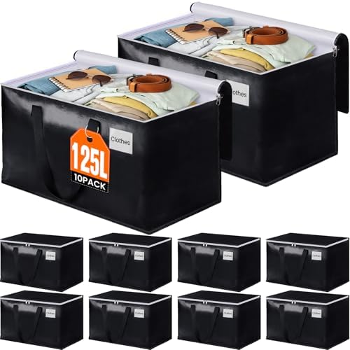 Heavy Duty Moving Bags, Extra Large Storage Bags, 125L, 10-Pack, Black by BlissTotes