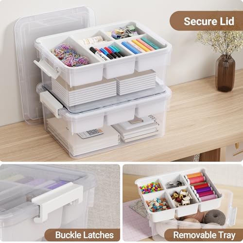 40Qt Stackable Storage Bins with Lids Trays Craft Box Organizers, 2Pack,WH - Image 3