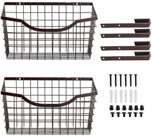 Nicunom 2 Pack Cabinet & Wall Mount Basket, Large Metal Wire Basket Wall Mount Hanging Basket Over Cabinet Door Organizer Bin Grid Storage Baskets for Home Kitchen Bathroom Pantry, Bronze - Image 3