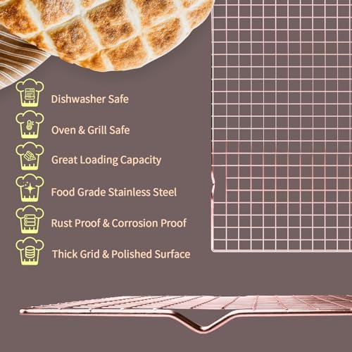 Briout 2PCS Cooling Rack for Cooking Baking, 16" x 10" Wire Rack, Rose Gold - Image 2