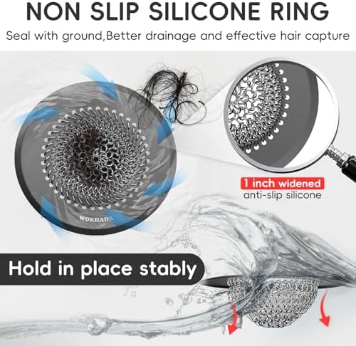 Shower Hair Drain Catcher, 4.4" Anti-Clog Bathtub Drain Cover, Dark Gray - Image 2