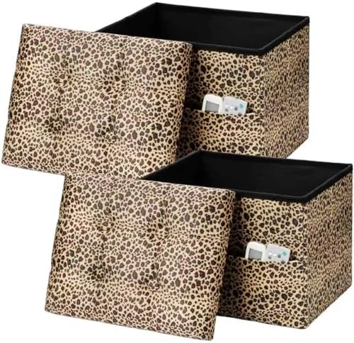 AmasSmile Ottoman with Storage,Folding Chest,17" Velvet,Leopard 2 Pack by AmasSmile