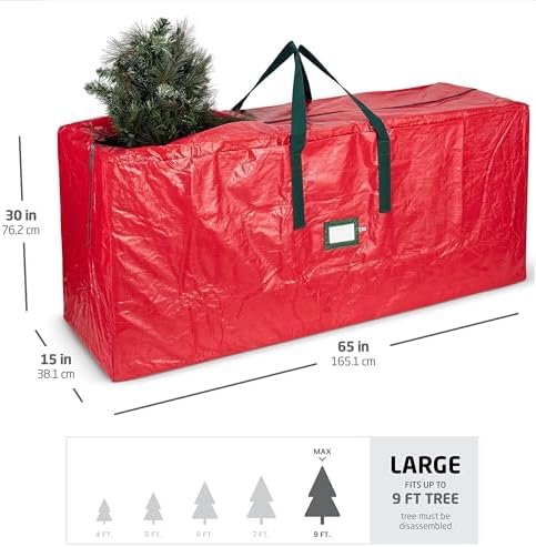 ZOBER 9 Ft Large Christmas Tree Storage Bag - Fits 9 Ft Artificial Trees - Plastic, Waterproof Christmas Tree Bag For Storage Box For Xmas - Strong, Durable Handles - Label Card Slot - Red - Image 3