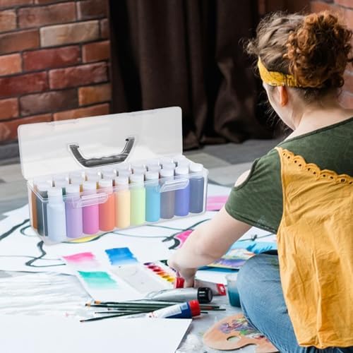 MUXHEL 3 Pcs Acrylic Paint Storage Organizer Box with Handle, 30 Bottles Craft Paint Storage Organizer, Clear Plastic Paint Storage Box for 2 Fl. oz Acrylic Paints - Image 6