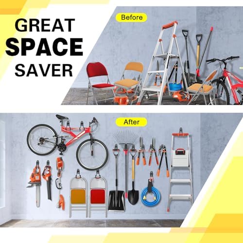6 Pack Garage Hooks Heavy Duty Storage Organizer Wall Mount Power and Garden Tool Hangers, for Hanging Ladders, Ropes, Hose, Bulk Items - Image 4