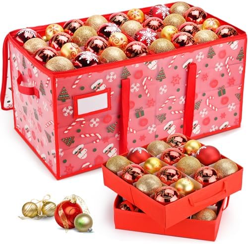 Plastic Christmas Ornament Storage Box with Adjustable Dividers, Waterproof Christmas Storage Containers Keep 128 Capacity, Dual Zippers, Ornament Organizer to Store Holiday Decor-Gloves by Brosyda