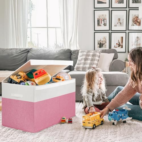 INDRESSME 122L Toy Storage Box with Lid & Dividers, Pink & White, - Image 2