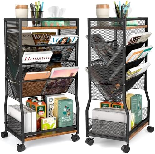 DAOUTIME 8 Tier Rolling Book Cart with Wheels, Mobile Book Storage Cart with 2 Sides Access Bookcase for Narrow Space, Rolling File Organizers and Storage for Home Office Living Room Classroom School by DAOUTIME