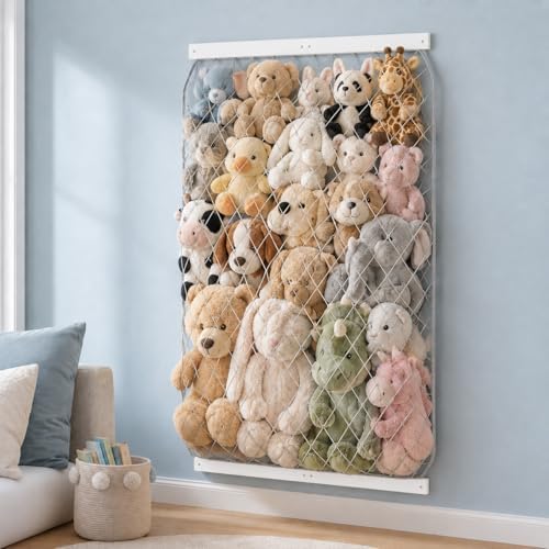 Stuffed Animal Storage Holder, Elastic Stuffed Animal Net,Door/ Wall Mount Length Adjustable Hanging Stuffed Animal Organizer, Plushie Net For Nursery Play Room-White Boards Patent by VOMELON