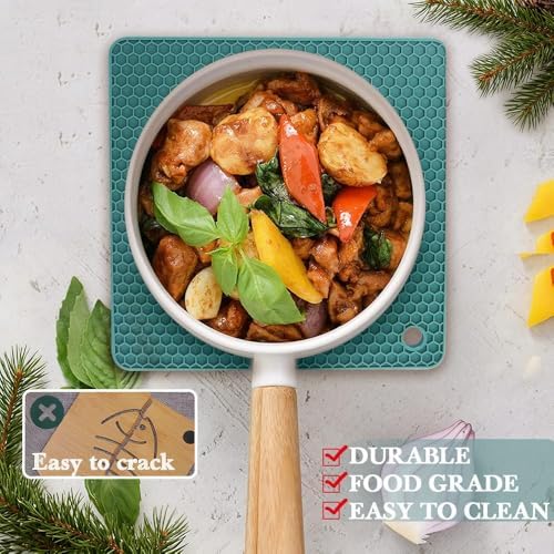 4 Pack Silicone Trivets for Hot Dishes, Dark Green Silicone Hot Pads Trivet for Hot Pots and Pans, 4 PCS Heat Resistant Silicone Mats Pot Holders for Kitchen Counter, Large Coasters & Jar Opener - Image 5