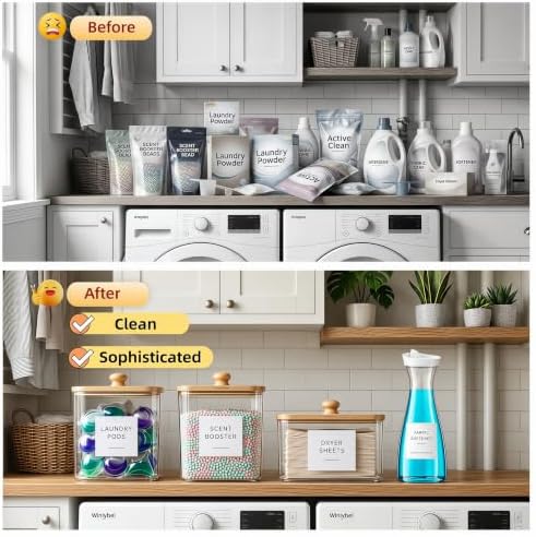 3+1 Pack Laundry Pods Containers & Dryer Sheet Holder & 64 oz Laundry Detergent Dispenser with Pump, Laundry Room Organization and Storage Jars with Lids, Labels and Scoops for Scent Booster, Powder - Image 4