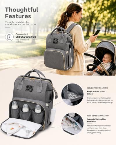 houscly Diaper Bag Backpack with Changing Station, 25L Large Capacity - Image 4