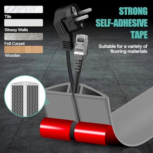 Floor Cord Cover Cavity 0.8"x0.37" Self Adhesive Cord Hider, 10FT Low Profile Cable Management, Extension Strip Protector for Wires, Prevent Cable Trips for Offices, Gyms, Exhibitions（Gray） - Image 5