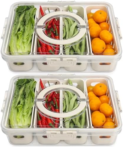 2 Pcs Salad Bar Containers for Fridge with Lid, Fruit Storage Veggie Tray by Shopwithgreen
