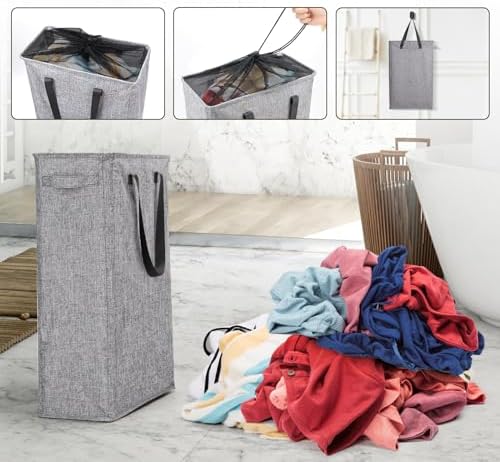 Odonata Slim Laundry Hamper Handles Collapsible Laundry Basket Thin Dirty Clothes Basket Narrow Laundry Bag Foldable Dirty Hamper 45L (Heather Grey) - Image 7