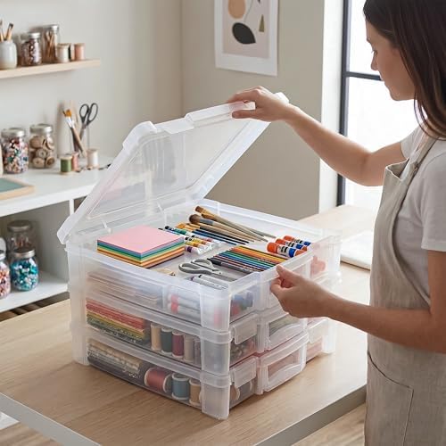 ArtBin 12 x 12 Craft Organizer with Handle, 3 Pack, Clear - Image 3