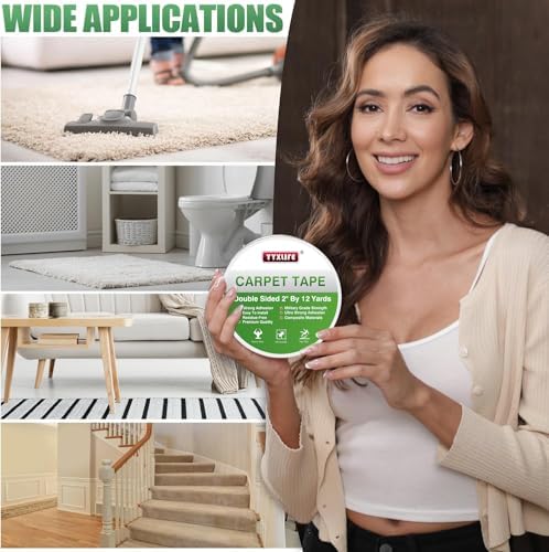 YYXLIFE Double Sided Carpet Tape for Area Rugs & Hardwood Floors, 2" x12YD - Image 4