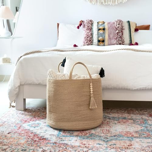 Mkono Woven Storage Basket for Blanket, Toys Plant Organizer, 15"W x 17.7"L - Image 5
