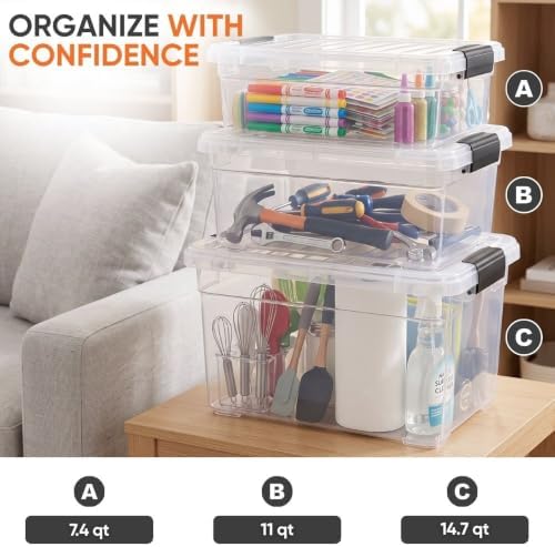 Superio 11 Quart Clear Plastic Storage Boxes with Lids, Stackable Organizer Containers, BPA-Free Storage Bins for Home, Office, School & Dorm, 6 Pack - Image 5