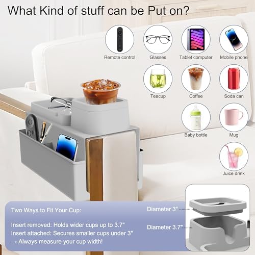 KindGa Couch Cup Holder Tray - Silicone Sofa Armrest Organizer Slate Gray - Image 5