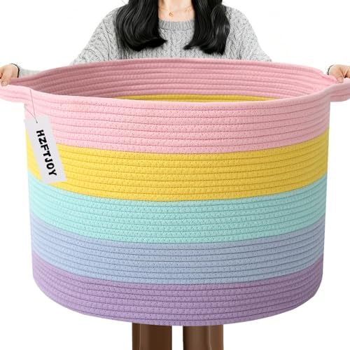 115L Large Blanket Basket,Rope Woven Laundry Basket-Colorful by HZFTJOY