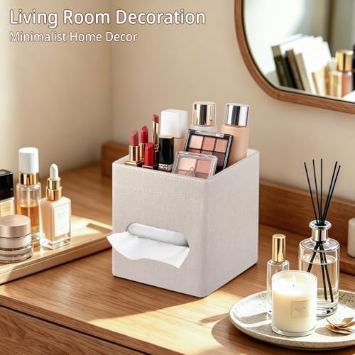 Square PU Leather Tissue Box Cover with Top Storage Tray,Tissues Dispenser - Image 6