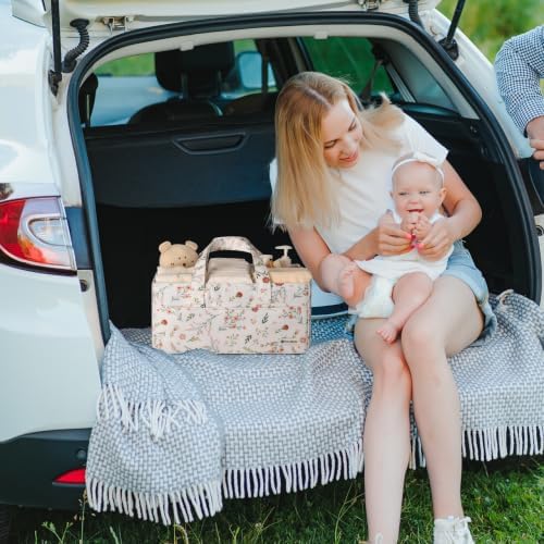 PeraBella Baby Diaper Caddy Organizer, Floral Baby Basket Shower Gift, Nursery Organizer Basket Newborn Boy & Girl Essential Items, Changing Table Organizer Caddy for Baby Stuff, Car Caddy- Wildflower - Image 6