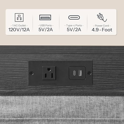 HOOBRO C Shaped End Table with Charging Station, Slide Under Couch Table - Image 4
