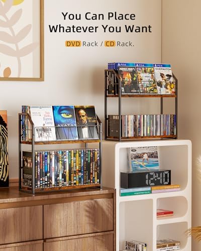 2-Tier DVD Storage Rack, DVD Rack & Video Game Storage for Media Room-Brown - Image 6