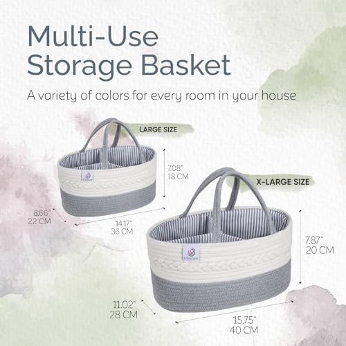 KiddyCare Diaper Caddy Organizer for Baby Nursery Basket with Handle Lid | Nursing bag with Changing Table Organizer Cart | Newborn Caddy | Grey Large size - Image 5