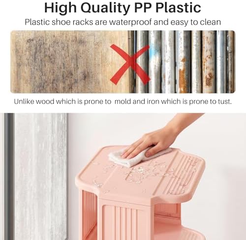 Kitstorack 10-Tier Vertical Plastic Shoe Rack, Freestanding Stackable Shoe Storage Organizer Cubes Shoe Shelf Tower or Small Closets and Tight Spaces, Pink - Image 5