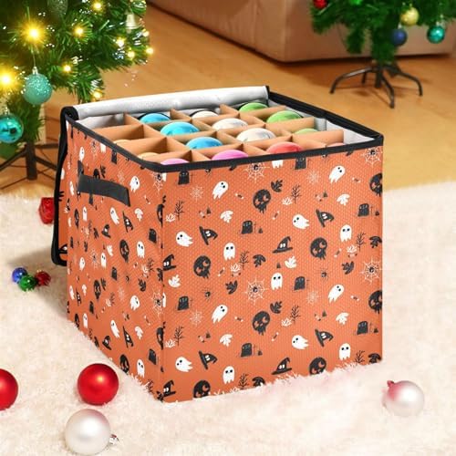YETTASBIN Halloween Ghost Pumpkin Large Christmas Ornament Storage Box with Zipper & Adjustable Dividers, Storage Container with Lid & Handles for 64 Holiday Ornaments 3-Inch, 13 x 13 Inch by Unknown
