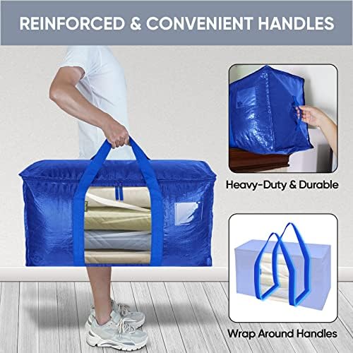 BALEINE 4-Pack Oversized Moving Bags with Reinforced Handles, Heavy-Duty Storage Tote Moving Supplies for Packaging, Camping (Blue w/Window, 4-Pack) - Image 4