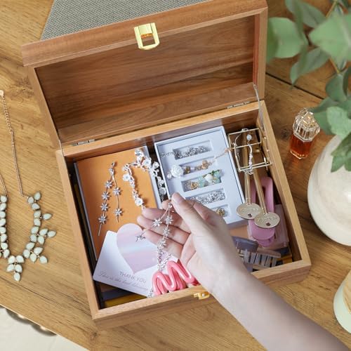 DRASTAR Wooden Keepsake Box, Large Acacia Storage Memory Box with a Hinged Lid for Crafts and Photo Storage - Image 5