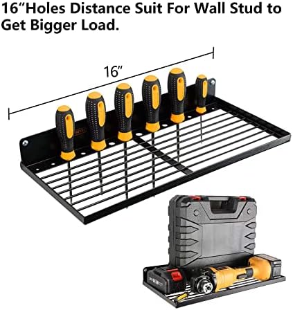 UU-Major Power Tool Organizer with Charging Station,Drill Holder Wall Mount,Garage Storage Shelves for Organization and Storage,Heavy Duty Pegboard Wall Organizer Set Solid Metal Black 2 Pack 4 Set… - Image 4