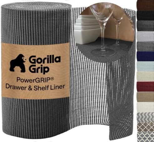 GORILLA GRIP powerGRIP Drawer Shelf and Cabinet Liner, 12"x20', Charcoal by GorillaGrip