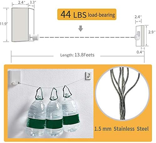 BESy Retractable Clothesline ABS case+Aluminum Dryer with Adjustable Stainless Steel Rope String Hotel Style Heavy Duty, Wall Mounted Method, 13.8 Feets,White - Image 3