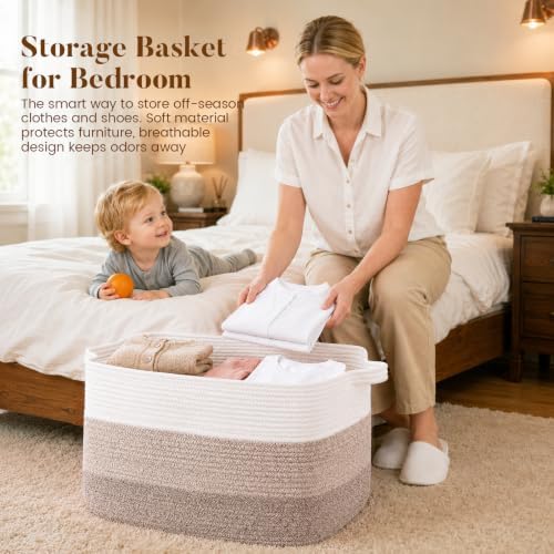 65L Large Woven Blanket Basket for Living Room, 19.7"x15.7"x11.8" - Image 5