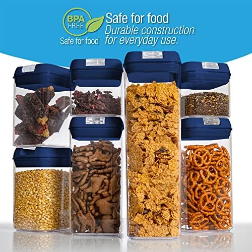 Set of 7 Airtight Food Storage Containers - Pantry Organizer Bins, BPA Free Plastic Containers plus Dry Erase Marker and Labels, Navy Blue - Image 2