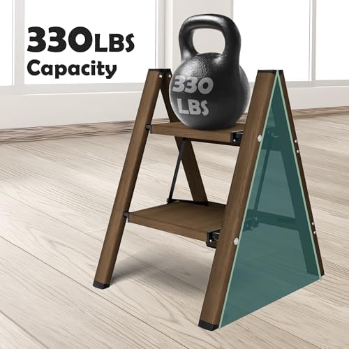 Taranta 2 Step Stool Foldable,Aluminum Step Ladder-Walnut - Image 4